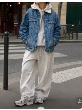 Able Blue Oversized Jean Jacket with Sherpa Lining
